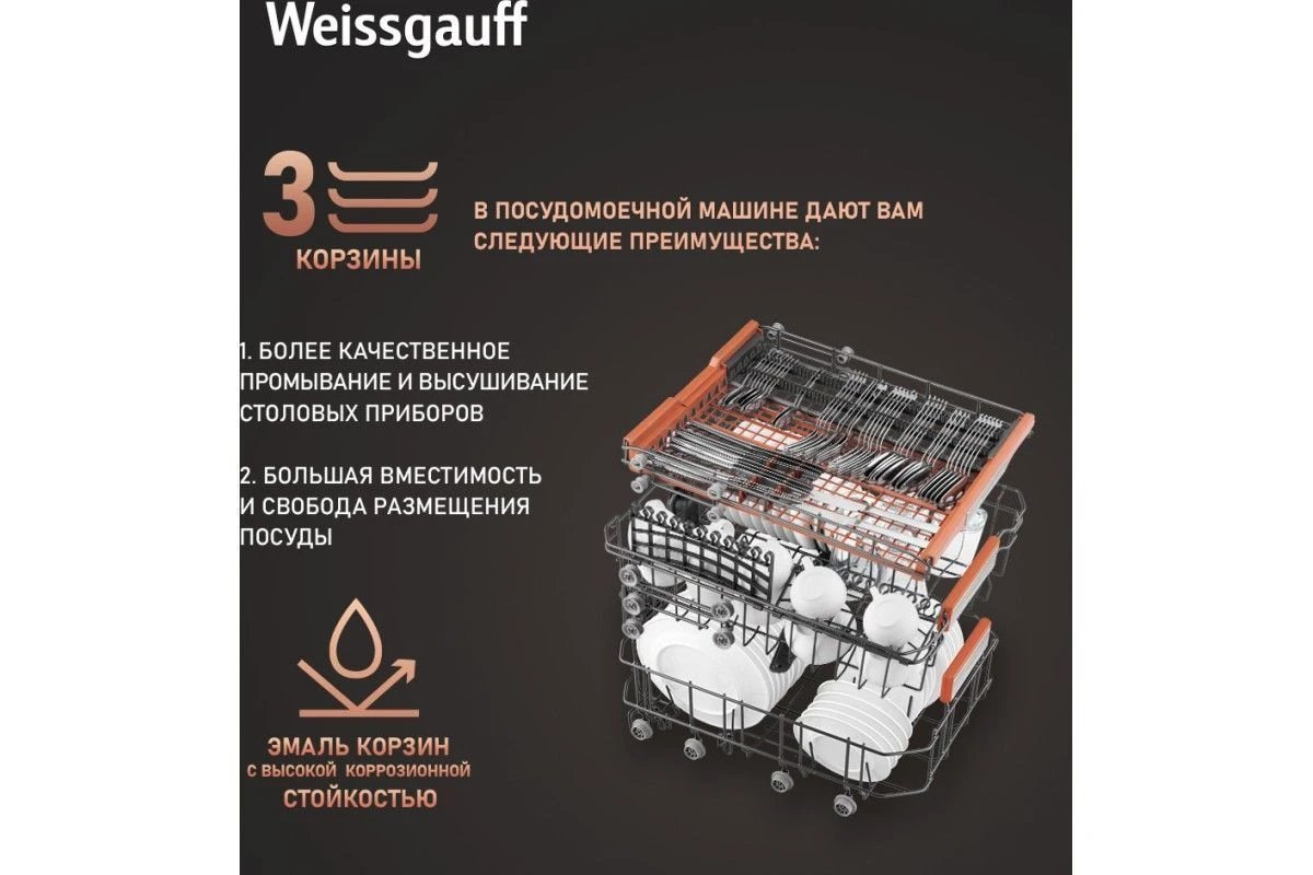 Встраиваемая посудомоечная машина с лучом на полу Weissgauff BDW 4536 D Infolight