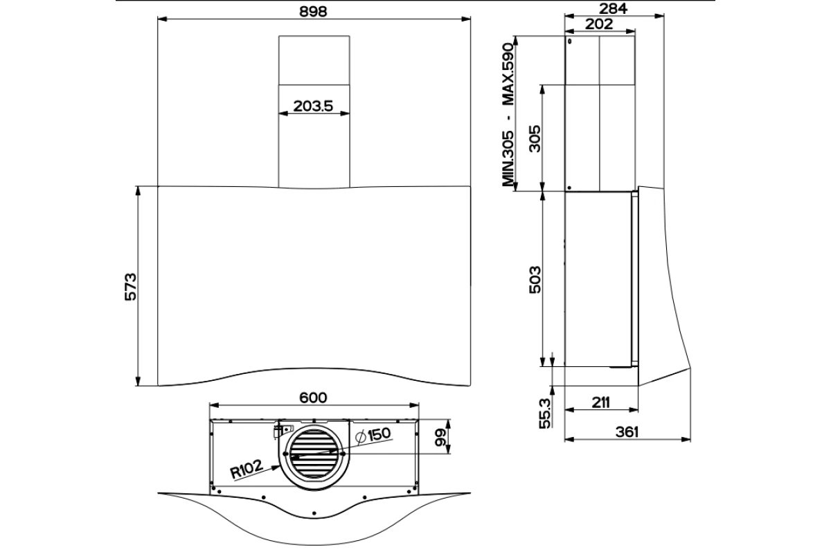 Наклонная вытяжка Faber VEIL WH CORIAN A90 110.0324.952