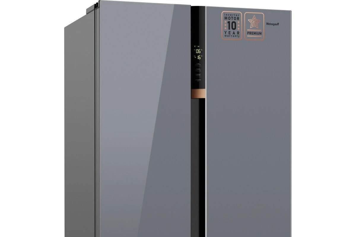 Отдельностоящий холодильник с инвертором Weissgauff WSBS 590 NoFrost Inverter Premium Dark Grey Glass