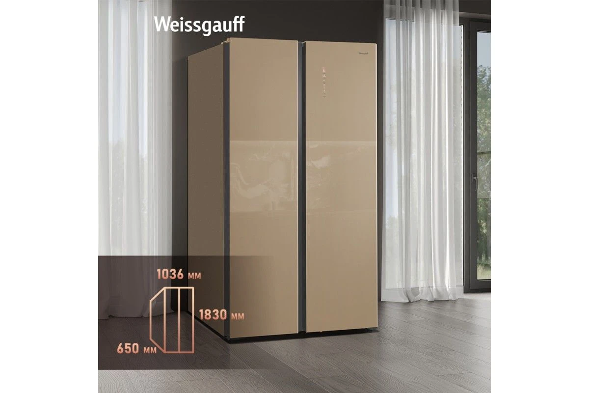 Отдельностоящий холодильник с инвертором Weissgauff WSBS 1036 Inverter NoFrost Premium Сhampagne Glass