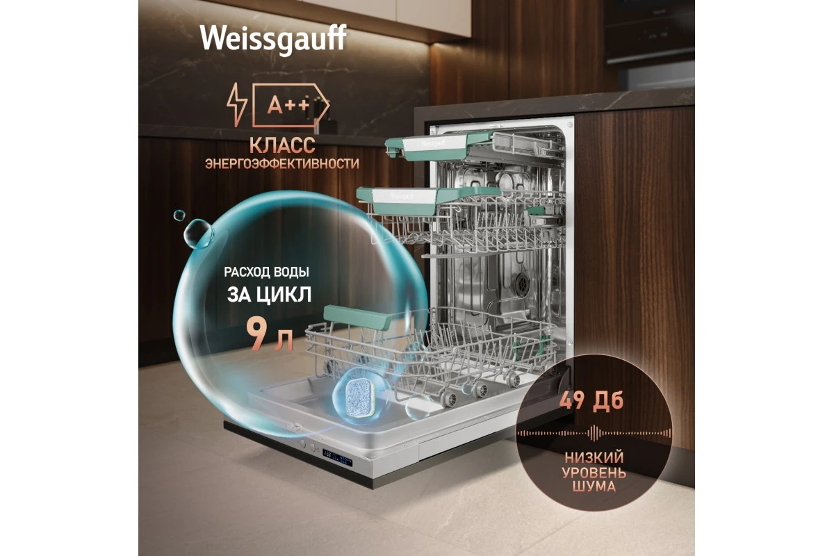Встраиваемая посудомоечная машина с Wi-Fi и лучом на полу Weissgauff BDW 4543 D Wi-Fi