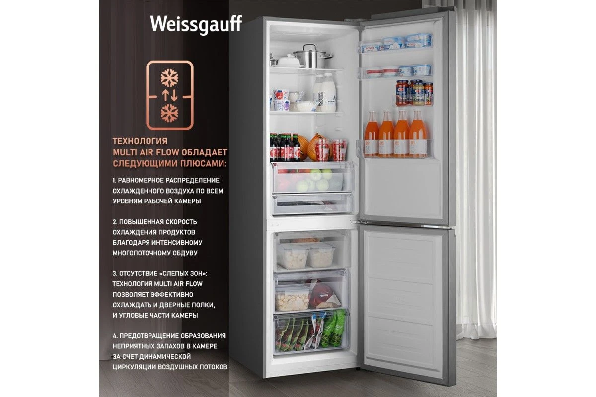 Отдельностоящий холодильник с инвертором Weissgauff WRK 2000 Total NoFrost Inverter White Glass