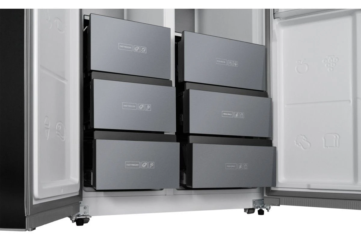 Отдельностоящий холодильник с инвертором Weissgauff WSBS 590 NoFrost Inverter Premium Dark Grey Glass