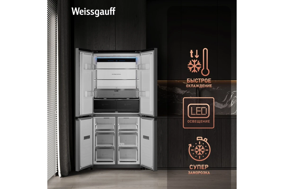 Отдельностоящий холодильник с инвертором Weissgauff WCD 450 BgNF Built-in