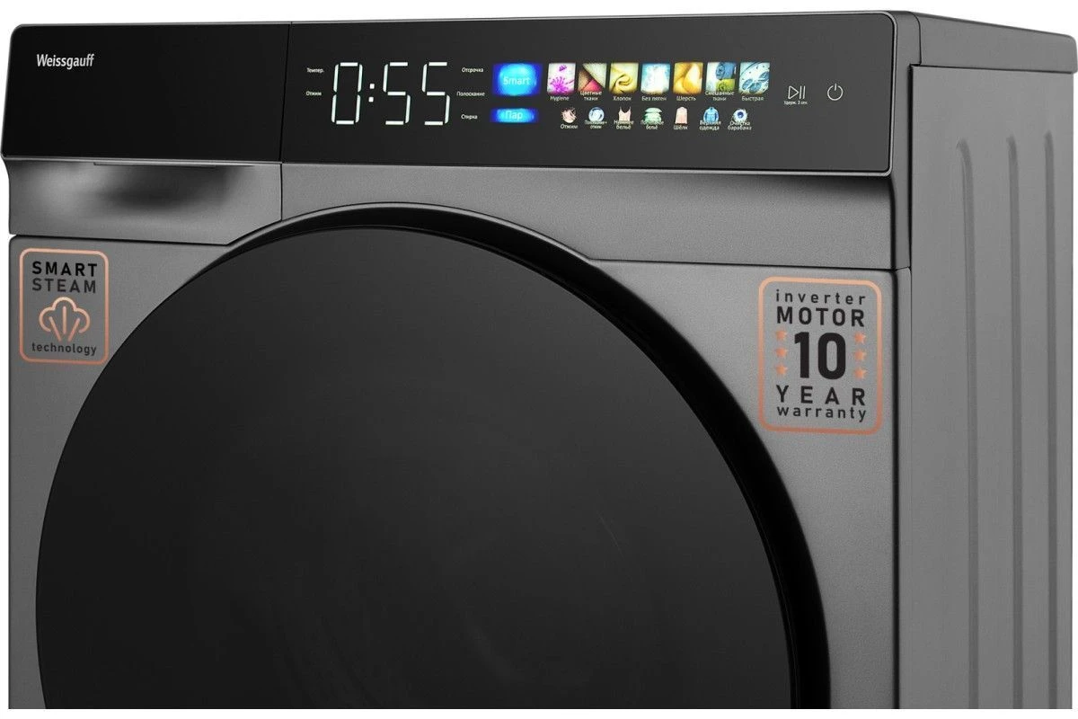 Стиральная машина с инвертором и паром Weissgauff WM 998 Full Touch DC Inverter Steam Silver