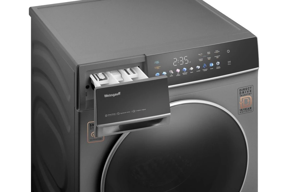 Стиральная машина с сушкой, прямым приводом Weissgauff WMD 62210 Direct Drive Touch Inverter Steam Grey