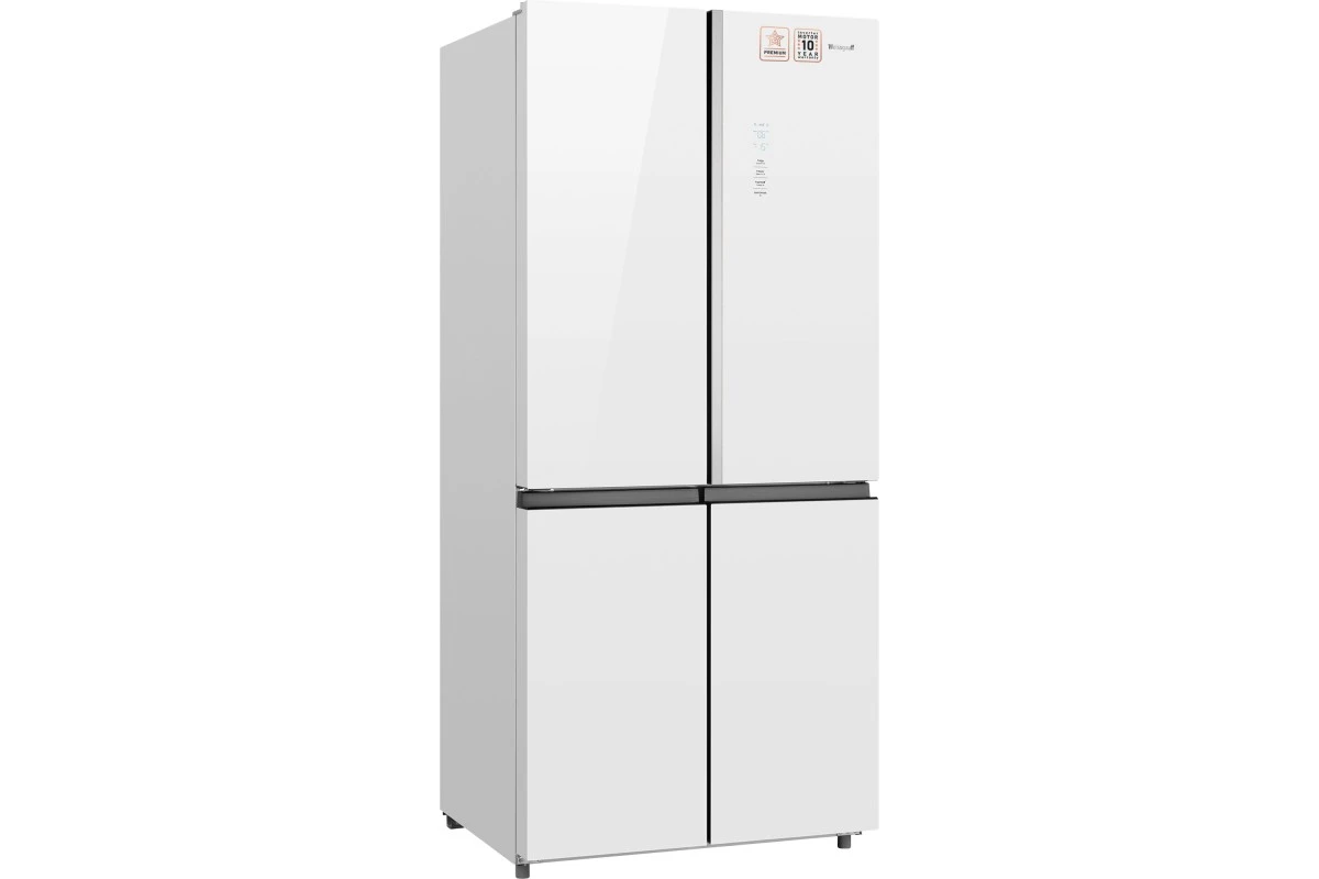 Отдельностоящий холодильник с инвертором Weissgauff WCD 590 Nofrost Inverter Premium EcoFresh White Glass