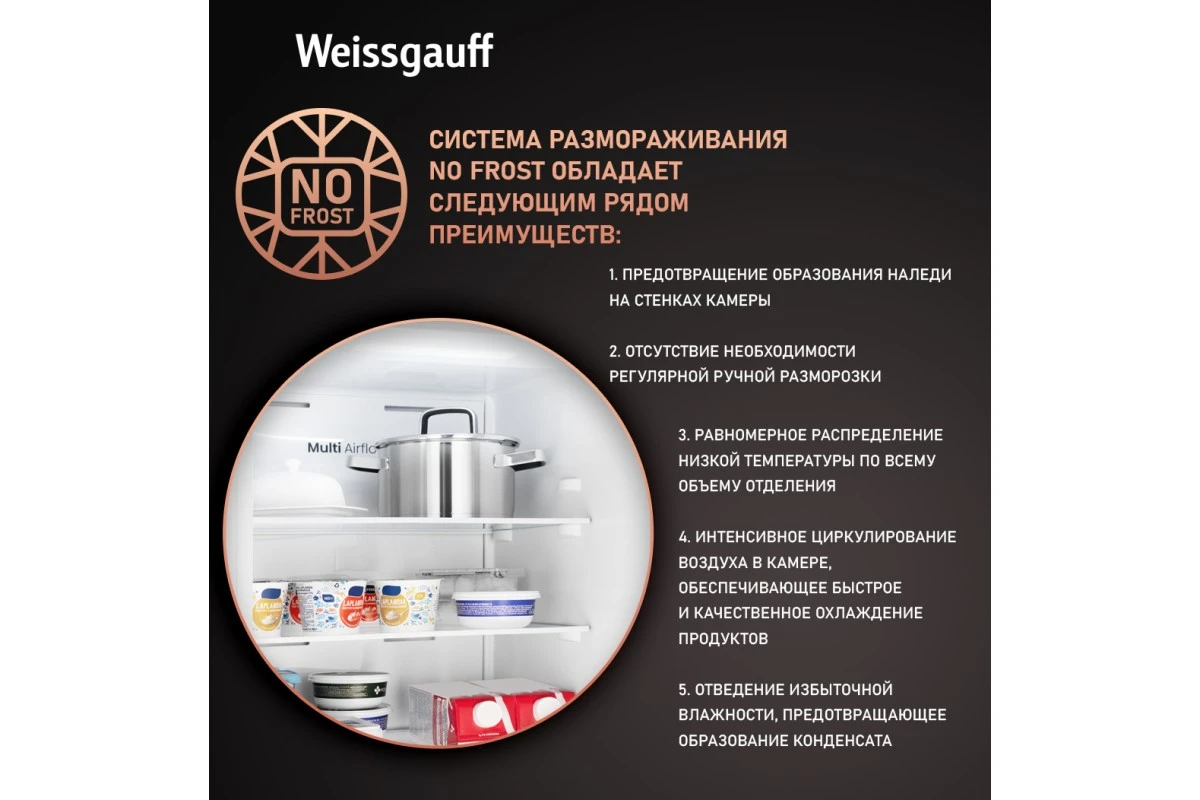 Встраиваемый холодильник с инвертором Weissgauff WRKI 195 Full NoFrost Inverter