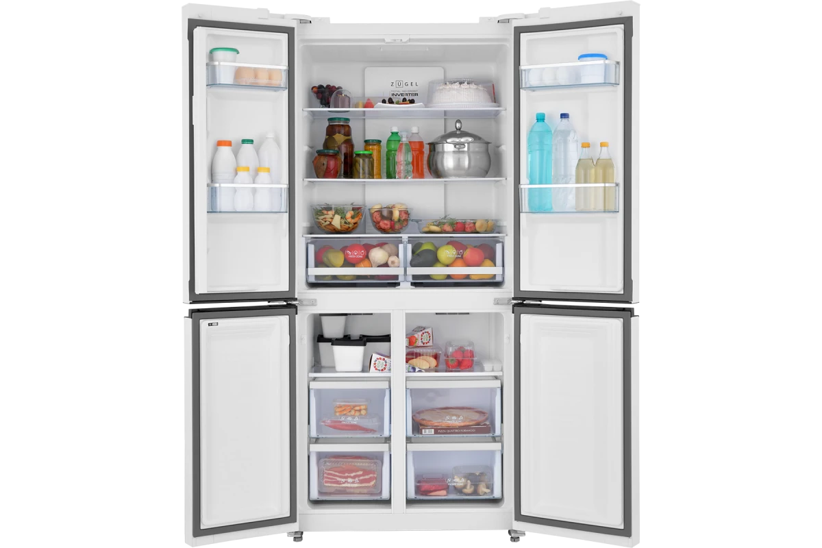 Холодильник Cross Door ZUGEL ZRCD430W, белое стекло
