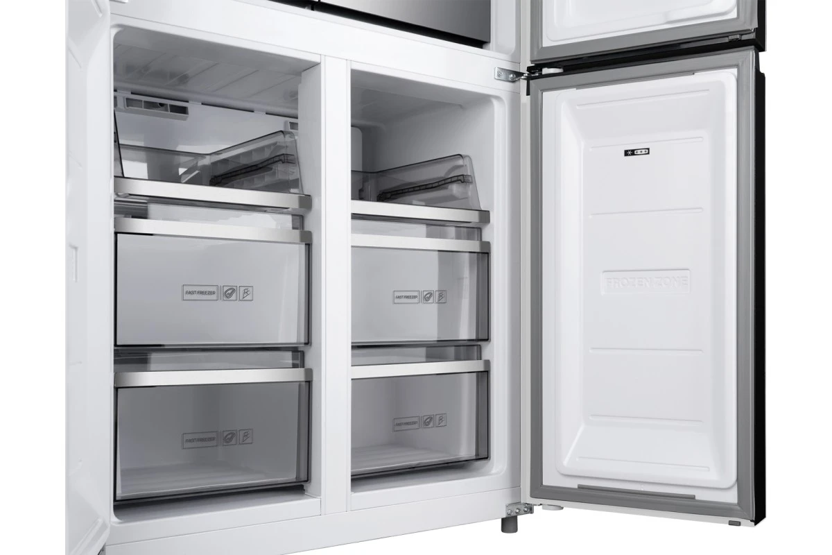 Отдельностоящий холодильник с инвертором Weissgauff WCD 590 Nofrost Inverter Premium EcoFresh White Glass