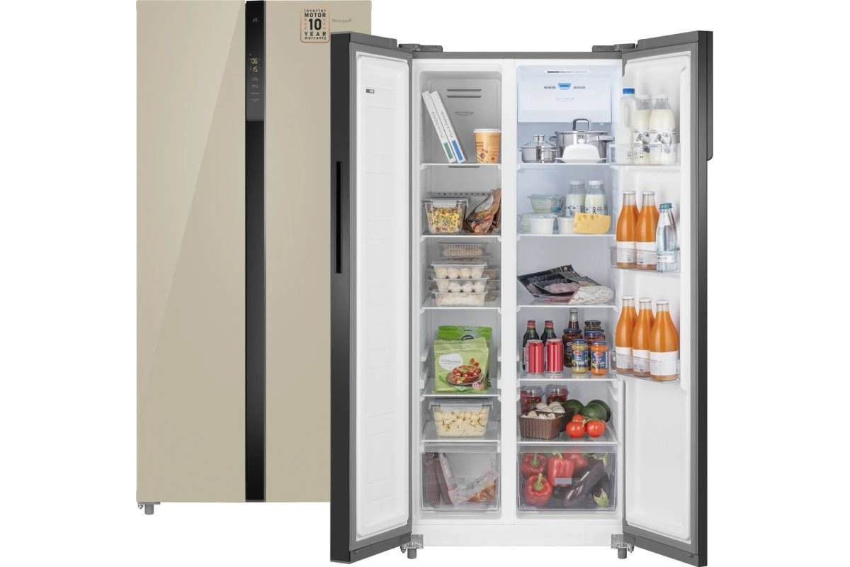 Отдельностоящий холодильник с инвертором Weissgauff WSBS 500 Inverter NoFrost Beige Glass