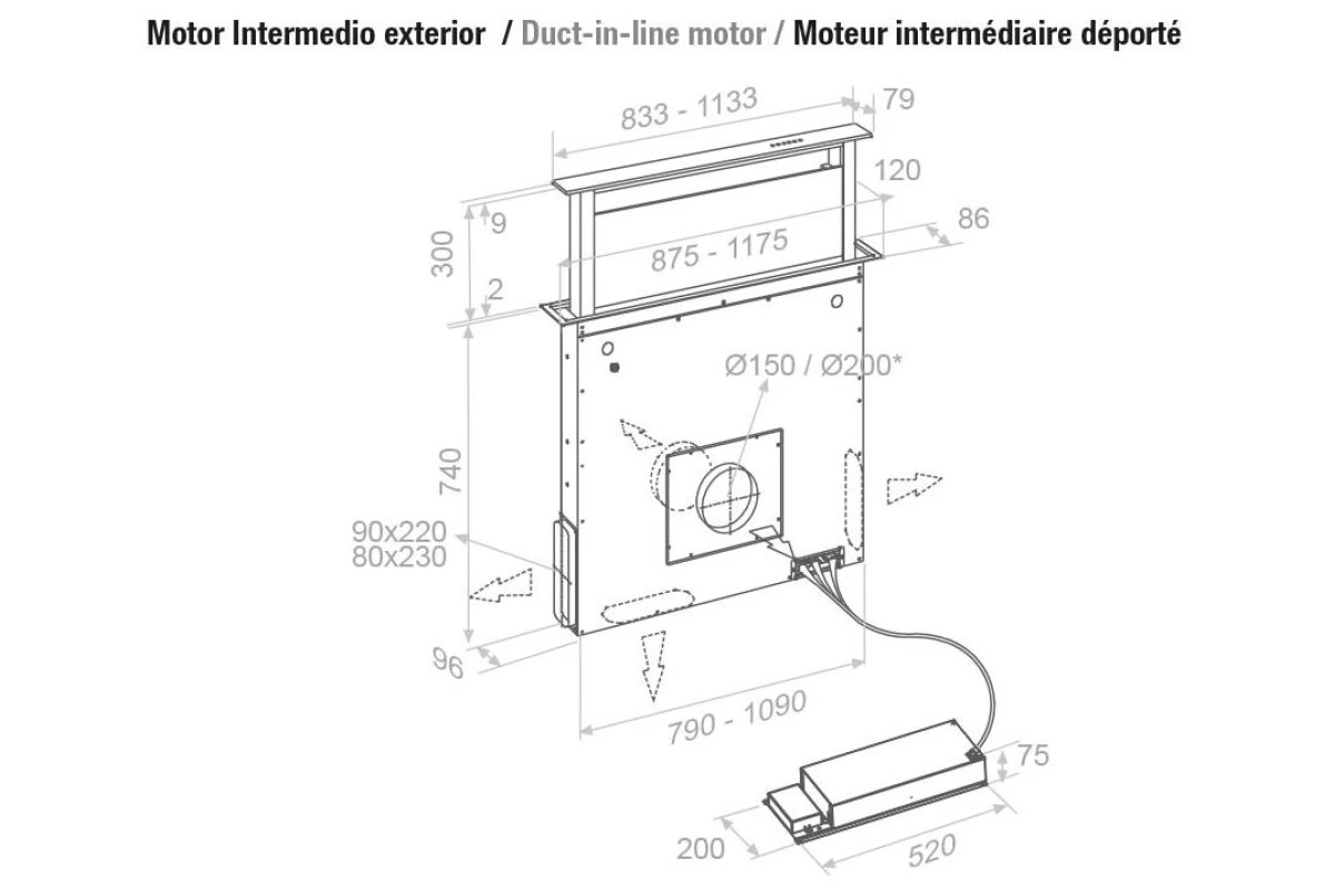 Встраиваемая в столешницу вытяжка Pando E-320/120 INOX V.2000