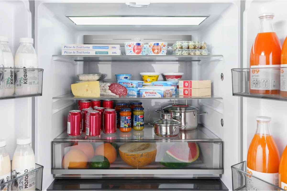 Отдельностоящий холодильник с инвертором Weissgauff WCD 590 NoFrost Inverter Premium Ecofresh Bru Steel Glass