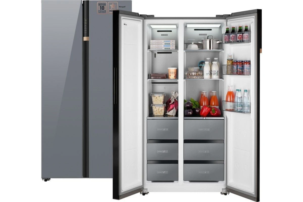 Отдельностоящий холодильник с инвертором Weissgauff WSBS 590 NoFrost Inverter Premium Dark Grey Glass