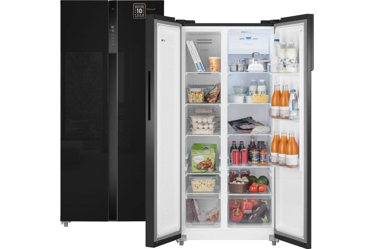 Отдельностоящий холодильник с инвертором Weissgauff WSBS 500 Inverter NoFrost Black Glass