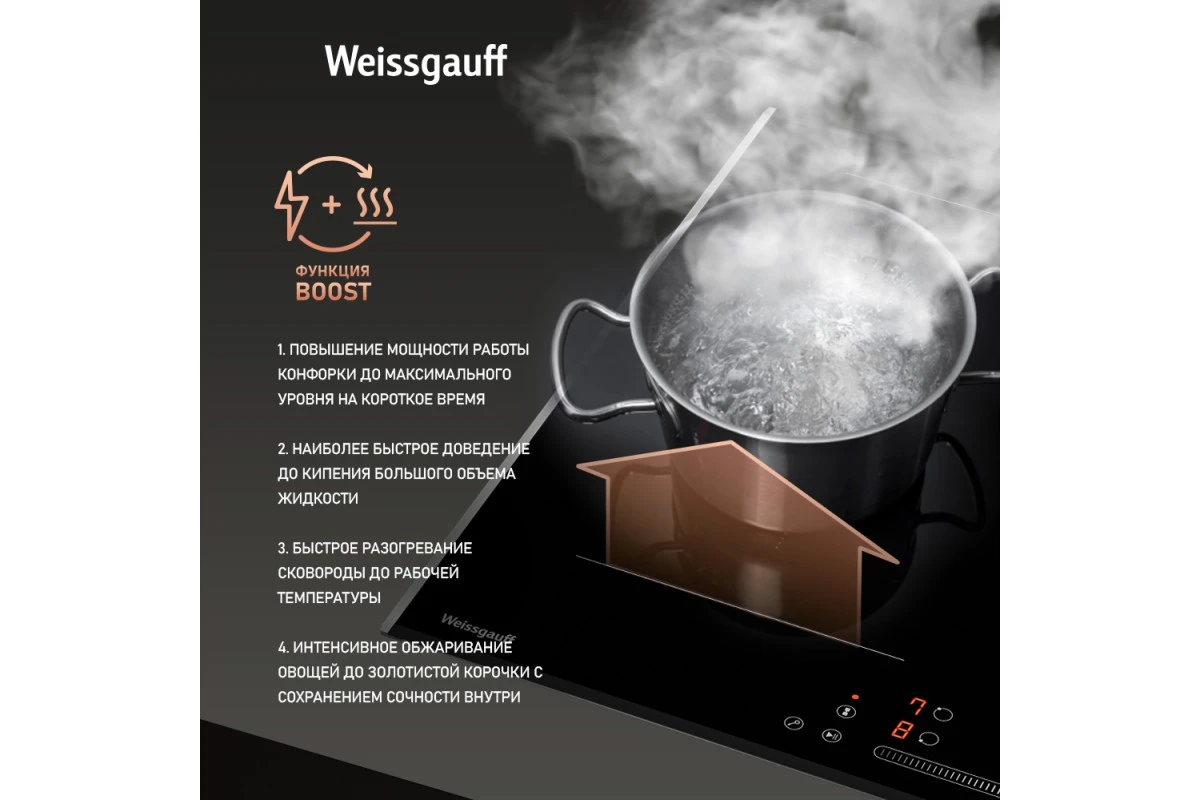 Индукционная варочная панель с инвертором и слайдером Weissgauff HI 643 BFZG