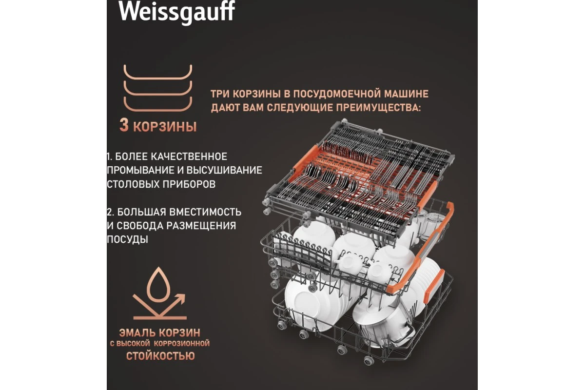 Встраиваемая посудомоечная машина с лучом на полу Weissgauff BDW 6037