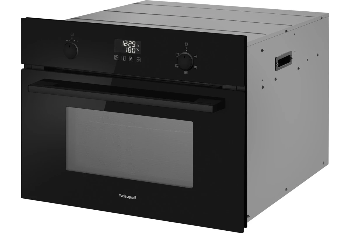 Встраиваемый компактный духовой шкаф с СВЧ Weissgauff OE 449 PDBK Black Edition