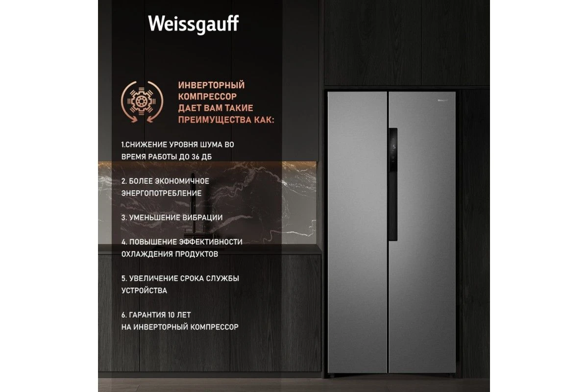 Отдельностоящий холодильник с инвертором Weissgauff WSBS 450 XNF Built-in