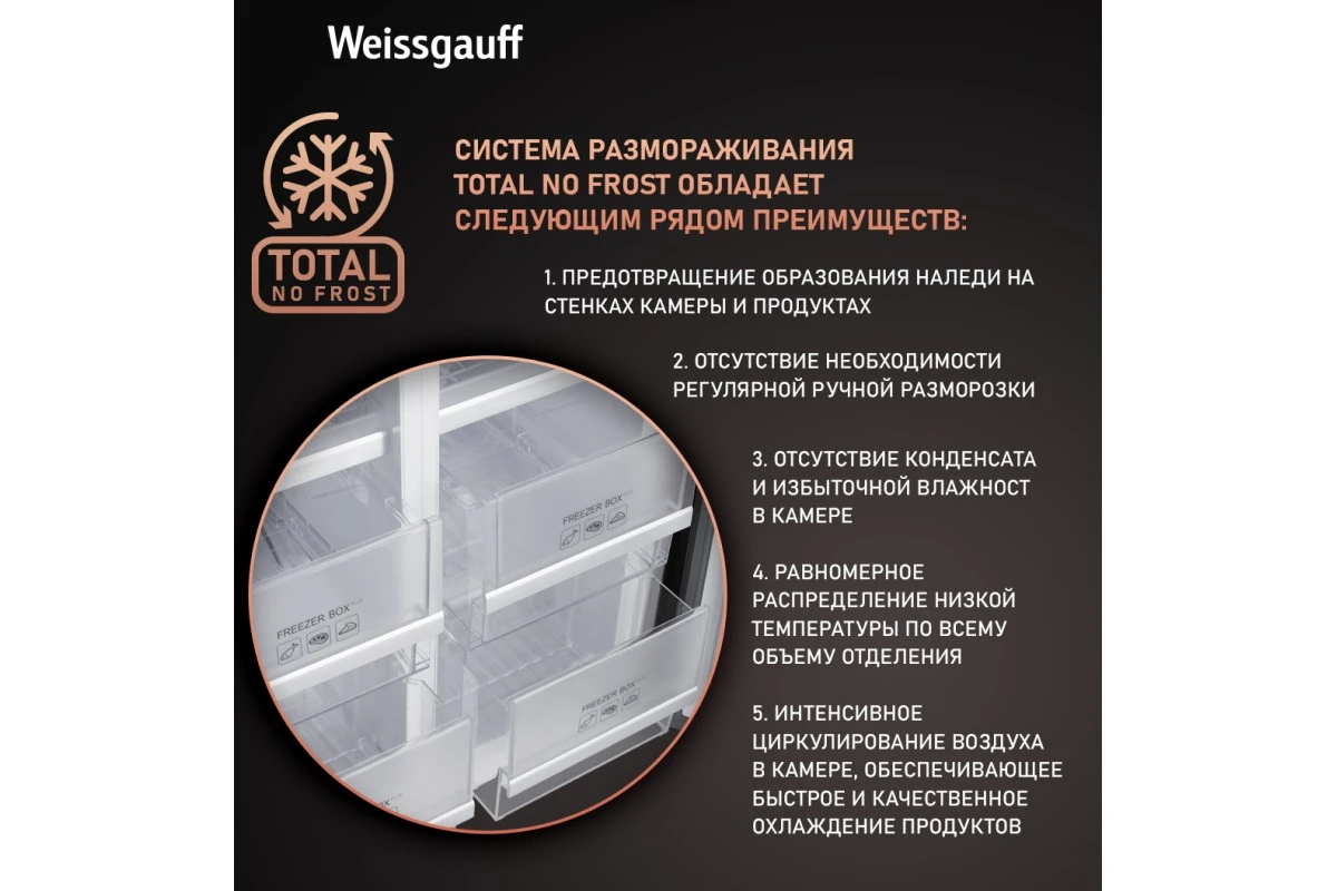 Отдельностоящий холодильник с инвертором Weissgauff WCD 450 XB NoFrost Inverter
