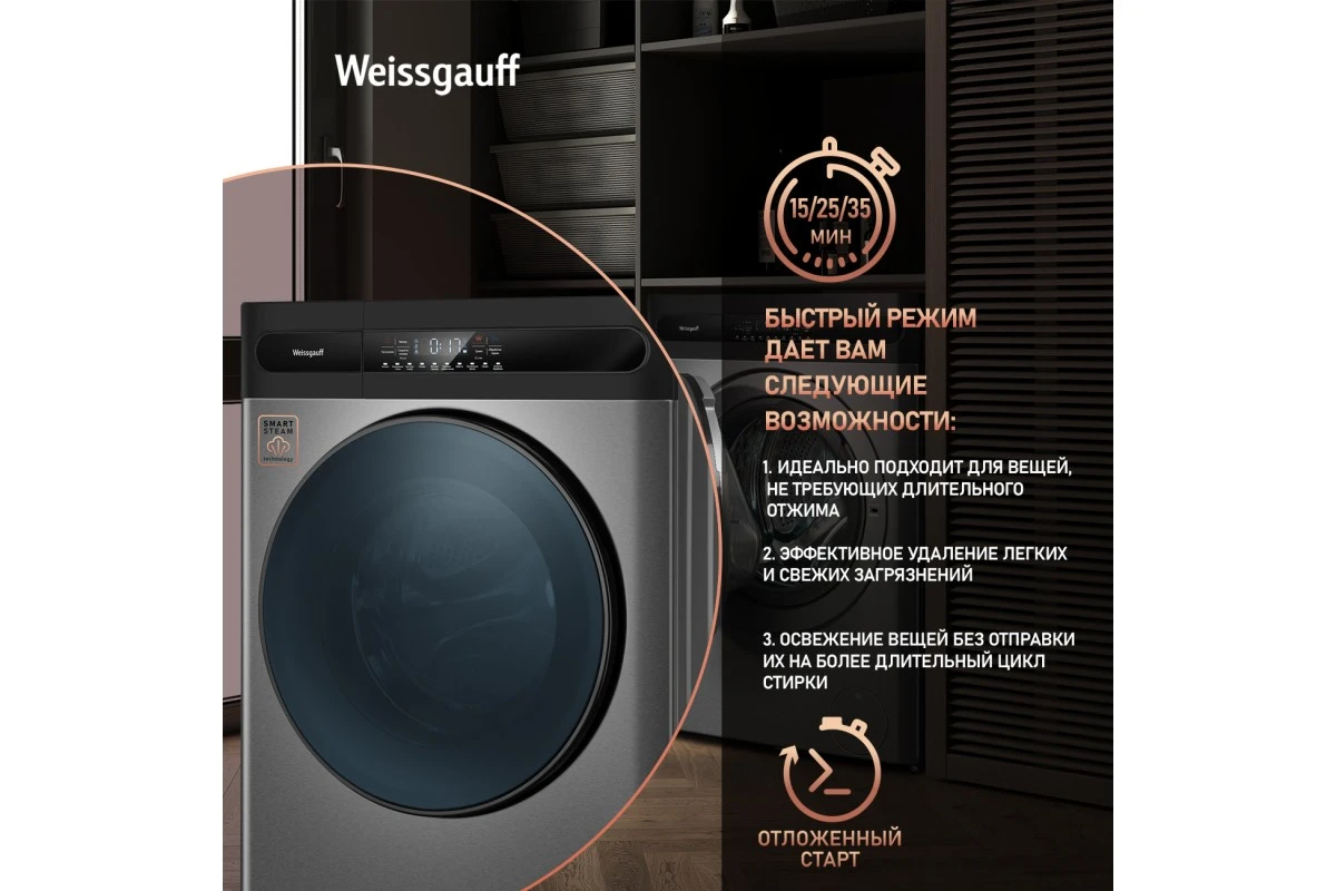 Стиральная машина с сушкой Weissgauff WMD 49411 DC Inverter Steam Grey
