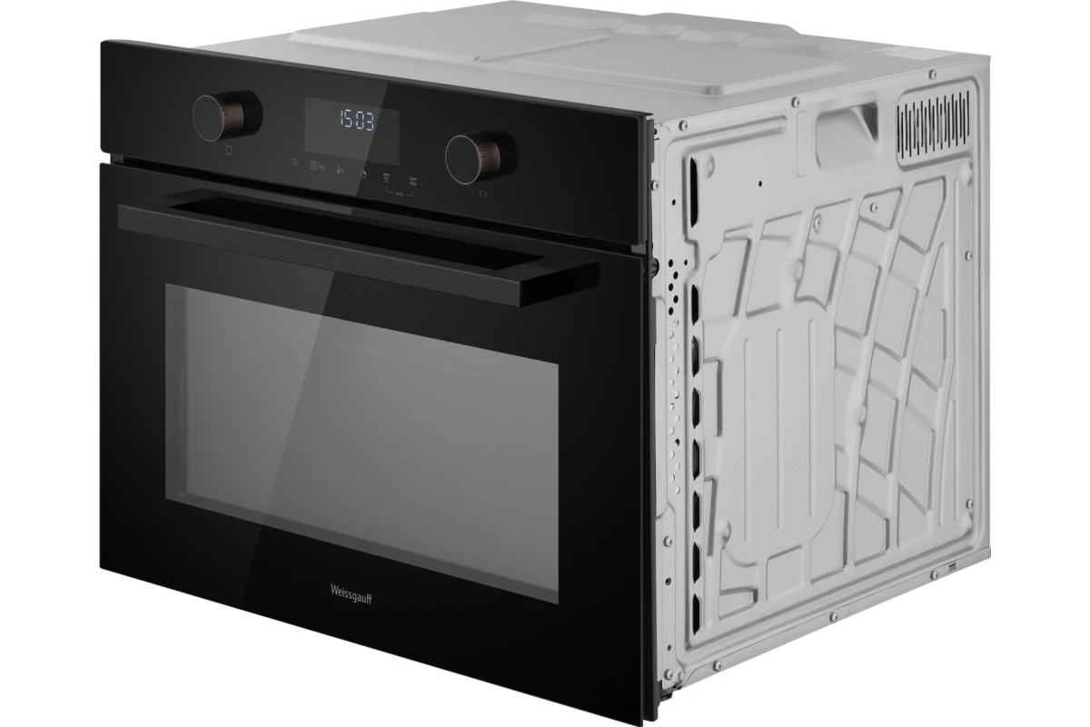Встраиваемый компактный духовой шкаф с СВЧ Weissgauff OE 4551 DB Black Edition