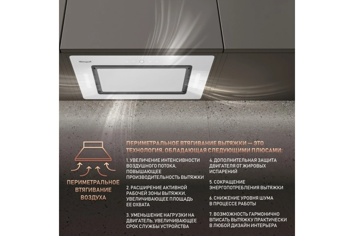 Встраиваемая в шкаф вытяжка Weissgauff Aura 1350 WH Premium Touch Inverter Wi-Fi