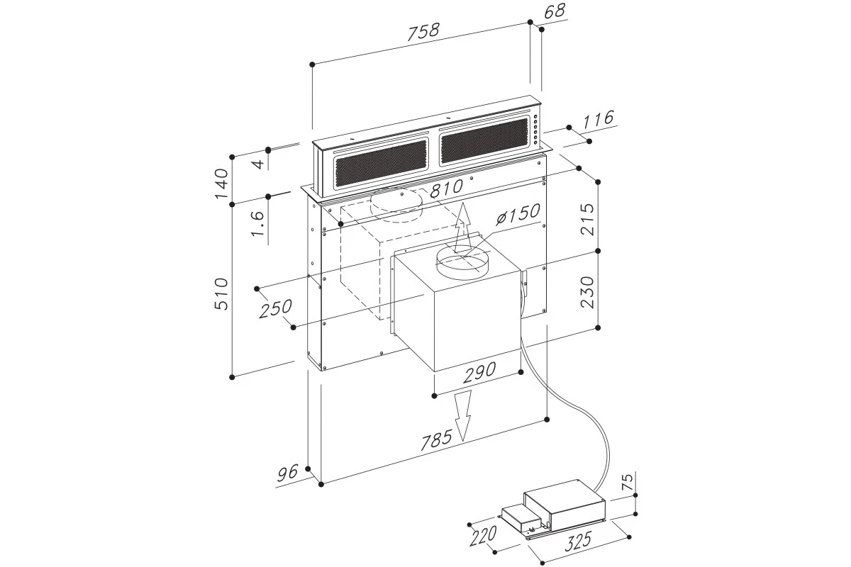 Вытяжка Downdraft Sirius S-DD11 PUSH UP EM B