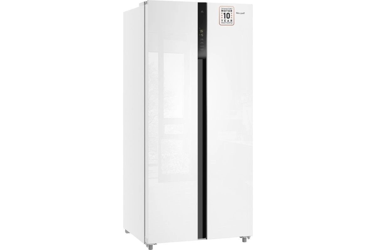 Отдельностоящий холодильник с инвертором Weissgauff WSBS 500 Inverter NoFrost White Glass