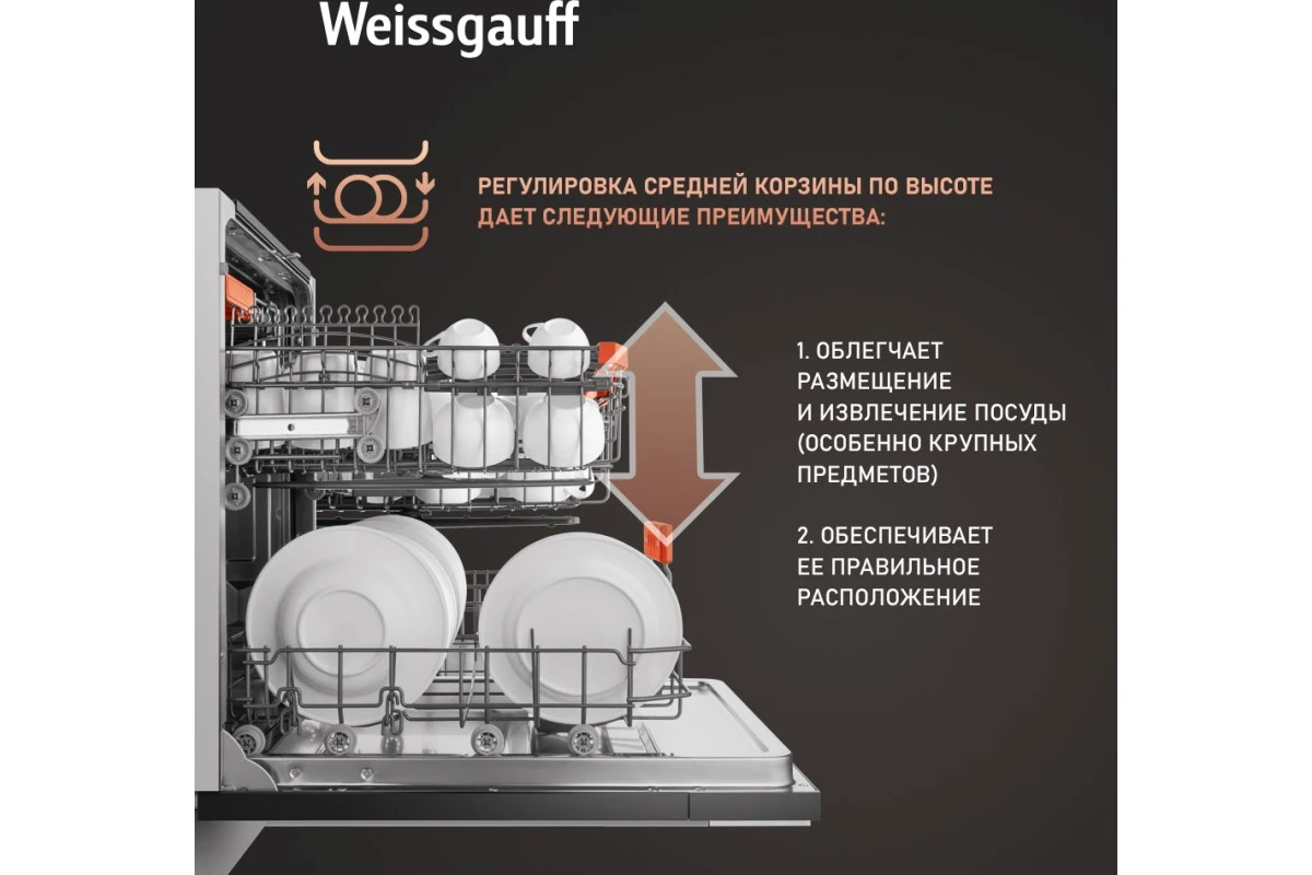 Встраиваемая посудомоечная машина с лучом на полу Weissgauff BDW 6037