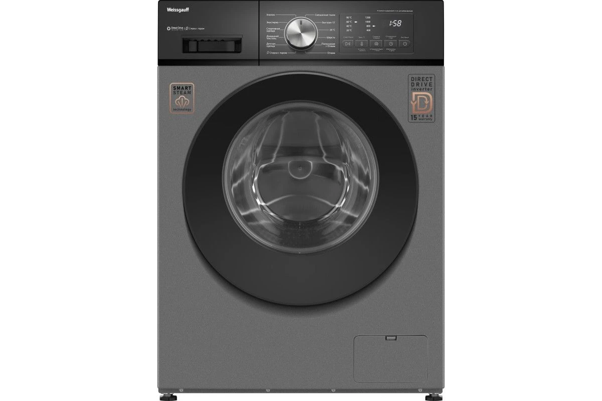 Стиральная машина с прямым приводом Weissgauff WM 45127 Direct Drive Inverter Steam Deep Grey