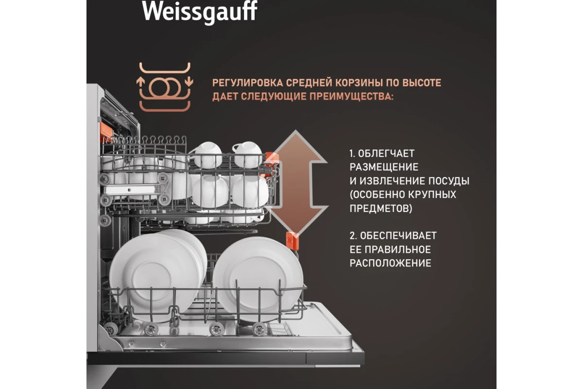 Встраиваемая посудомоечная машина с лучом на полу Weissgauff BDW 6036 D Infolight