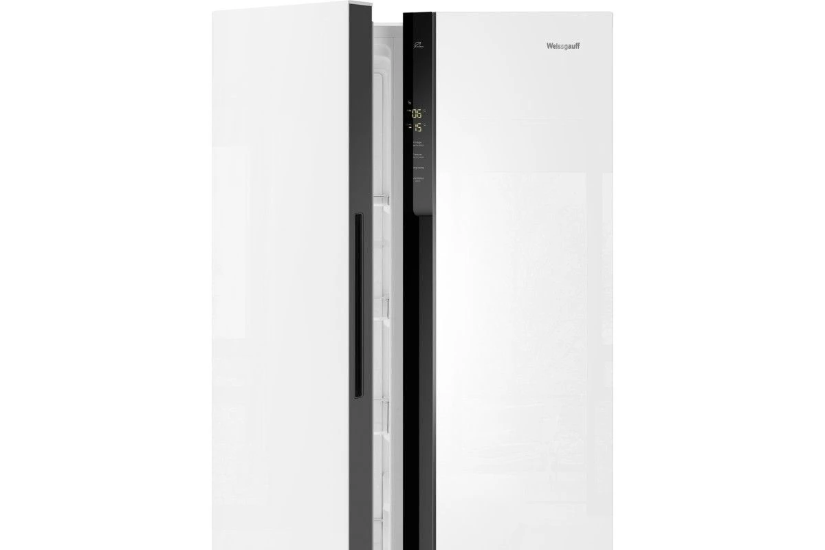 Отдельностоящий холодильник с инвертором Weissgauff WSBS 500 Inverter NoFrost White Glass