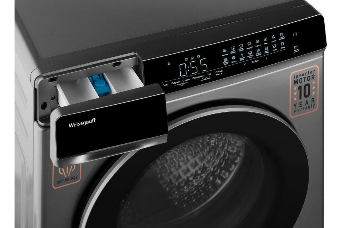 Стиральная машина с сушкой Weissgauff WMD 888 Touch Inverter Steam Silver