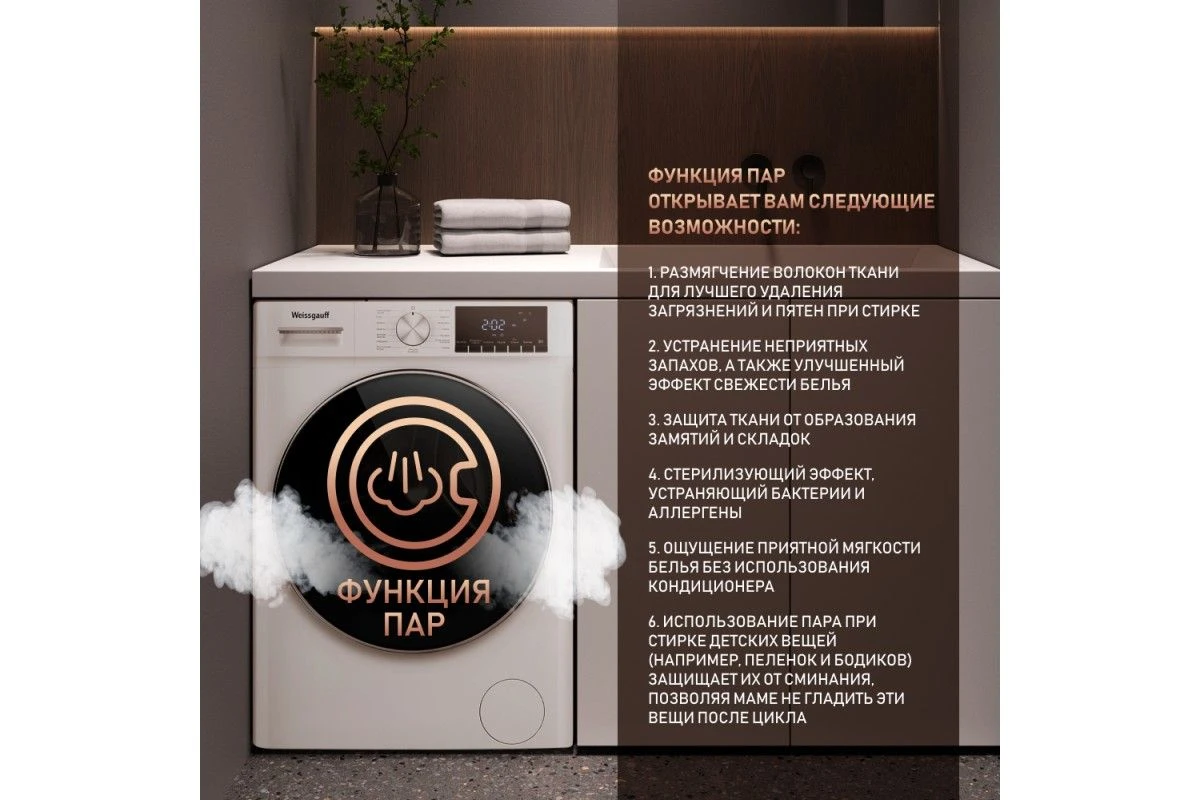 Стиральная машина с сушкой, прямым приводом Weissgauff WMD 58411 Direct Drive Steam