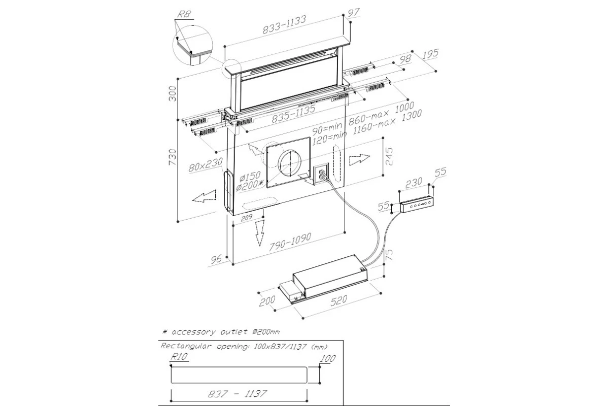 Вытяжка Downdraft Sirius S-DD2 STONE EM 90