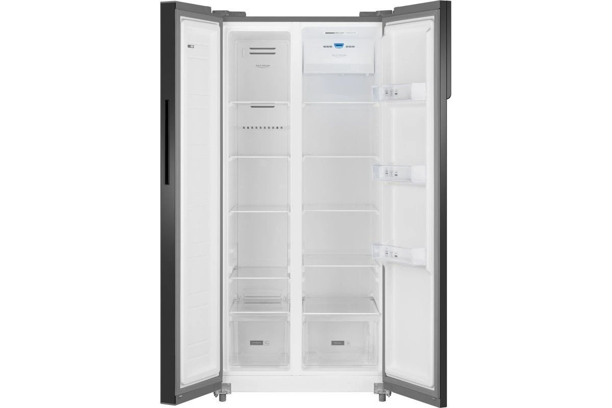 Отдельностоящий холодильник с инвертором Weissgauff WSBS 500 Inverter NoFrost Inox Glass