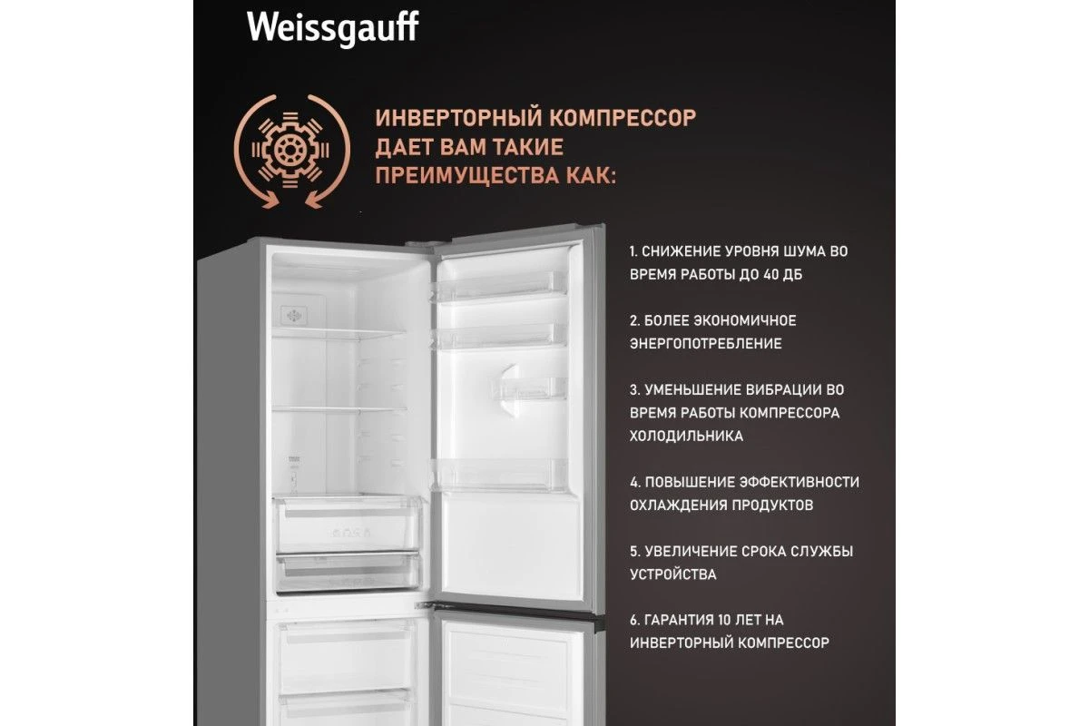 Отдельностоящий холодильник с инвертором Weissgauff WRK 2000 Total NoFrost Inverter Inox