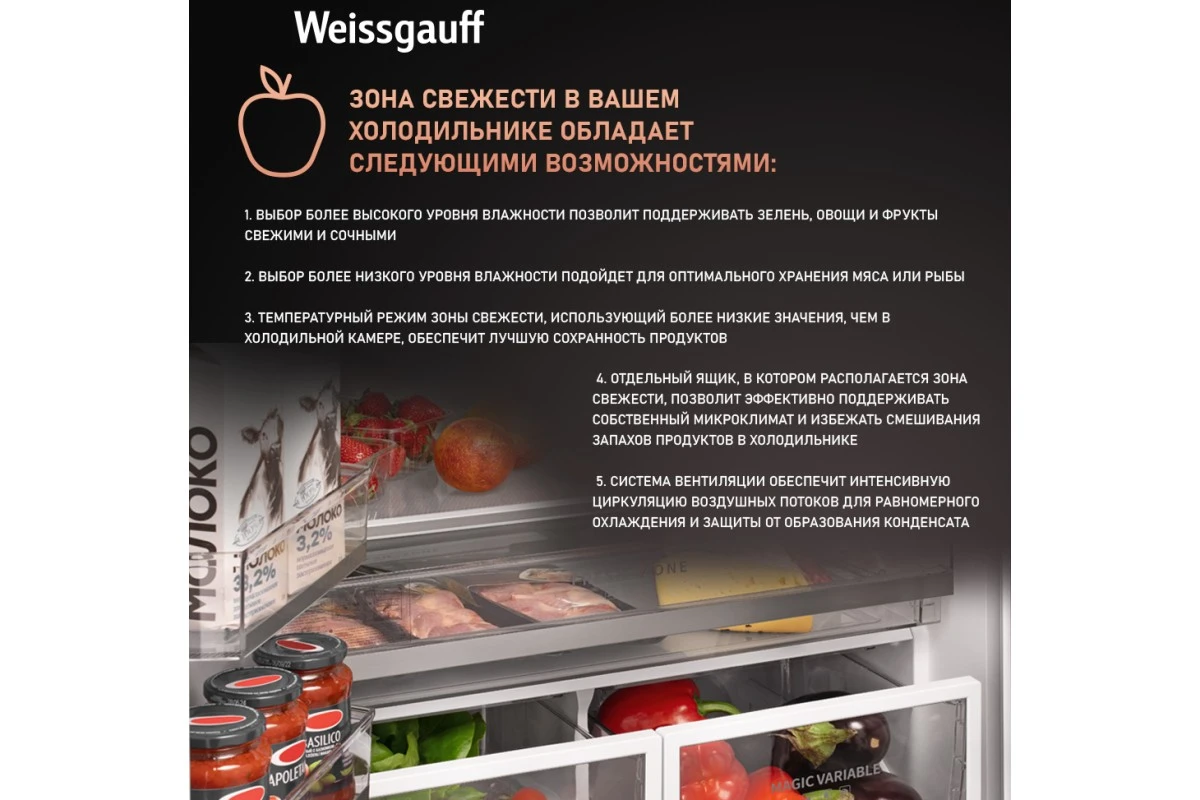Отдельностоящий холодильник Weissgauff WFD 450 Built-in Inverter NoFrost White