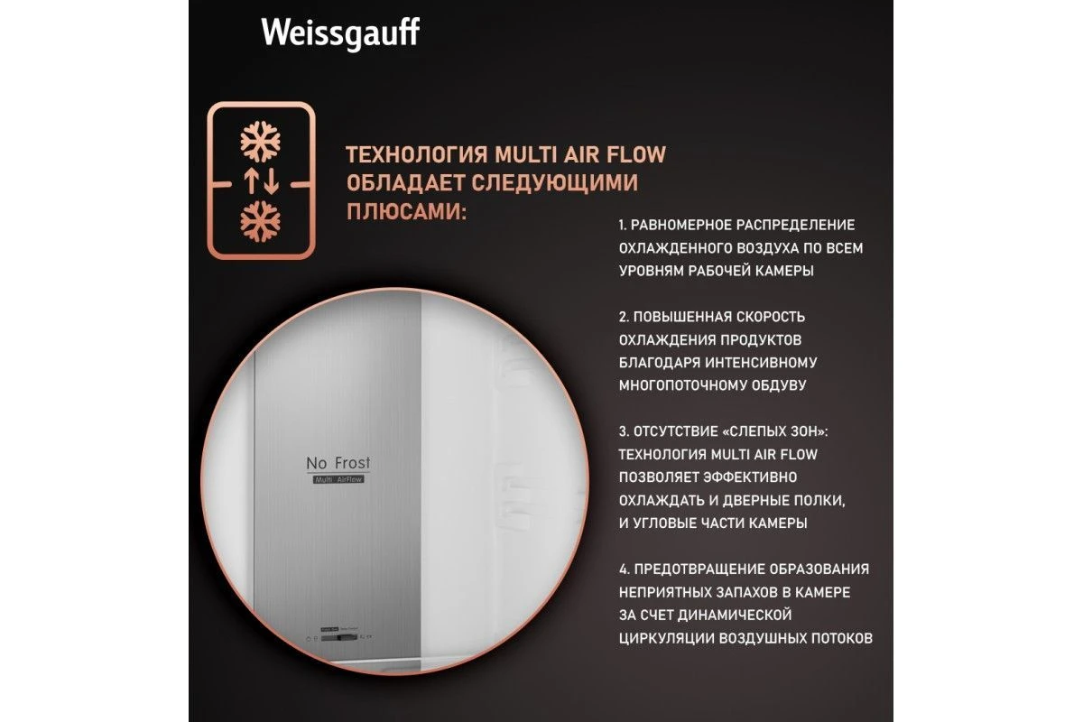 Отдельностоящий холодильник Weissgauff WRK 195 D Full NoFrost Bru Steel Glass