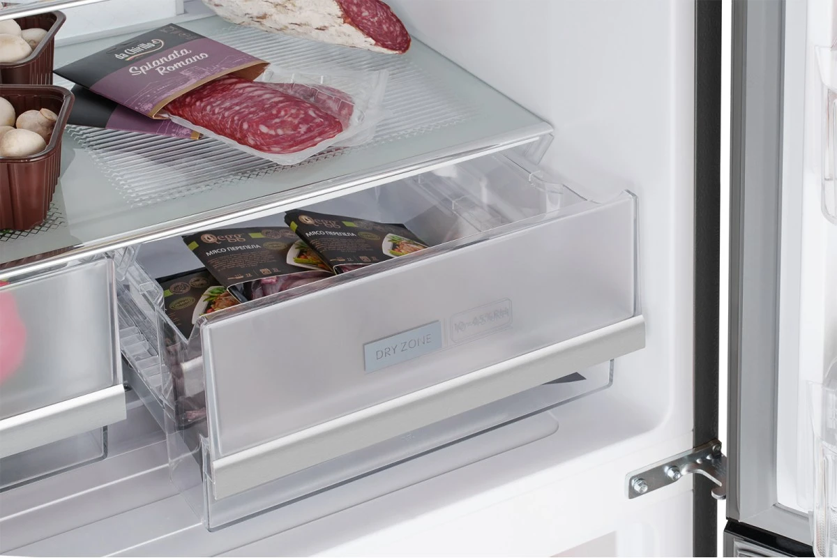 Отдельностоящий холодильник с инвертором Weissgauff WCD 450 Inox Glass NoFrost Inverter