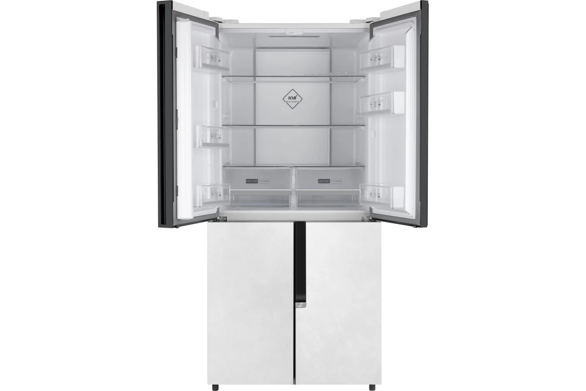 Отдельностоящий холодильник с инвертором Weissgauff WCD 450 White Rock Glass NoFrost Inverter
