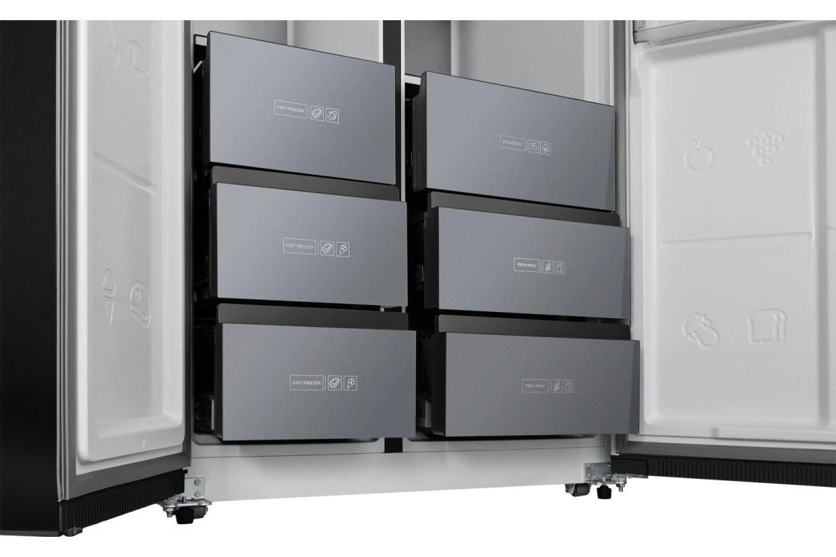 Отдельностоящий холодильник с инвертором Weissgauff WSBS 590 NoFrost Inverter Premium Rock Glass