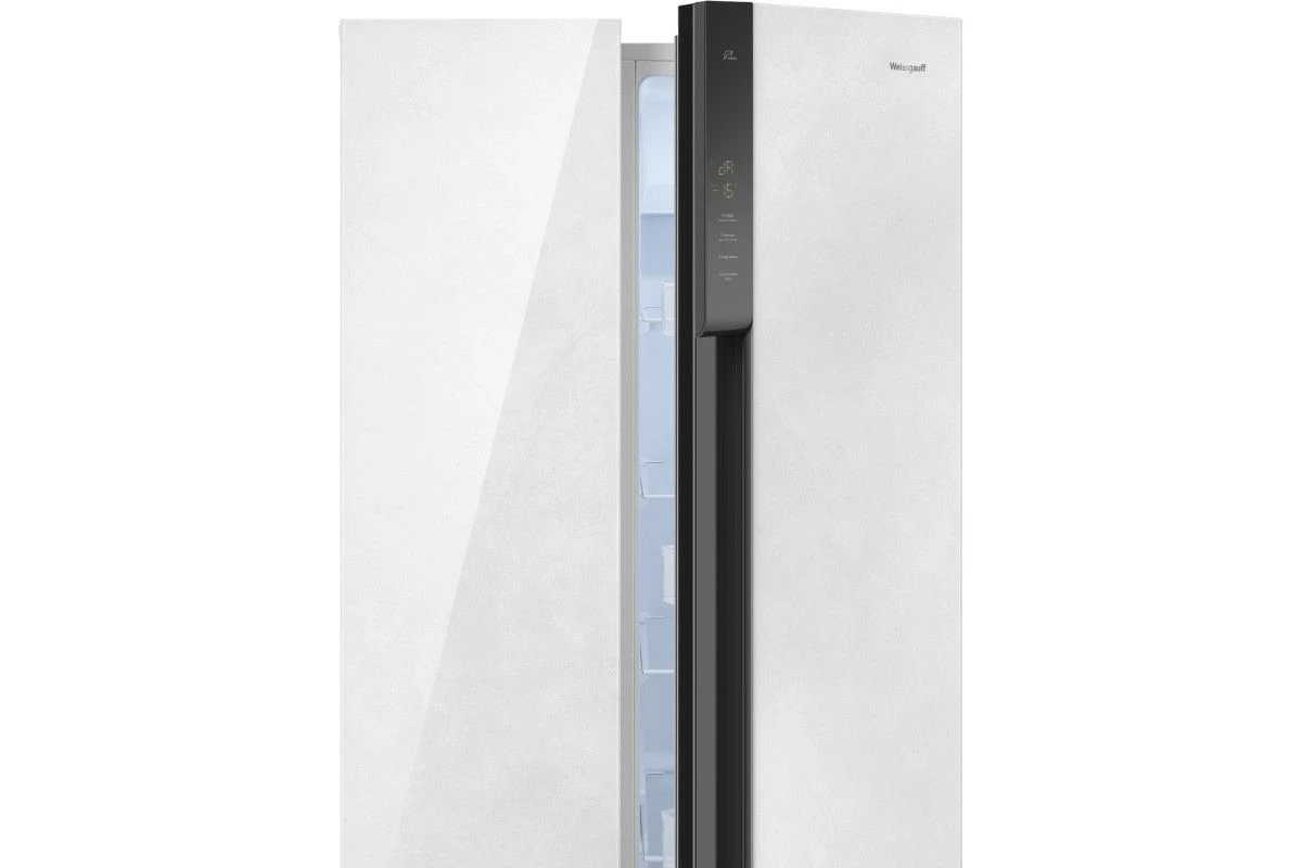 Отдельностоящий холодильник с инвертором Weissgauff WSBS 500 Inverter NoFrost White Rock Glass