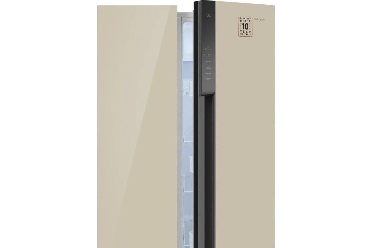 Отдельностоящий холодильник с инвертором Weissgauff WSBS 500 Inverter NoFrost Beige Glass