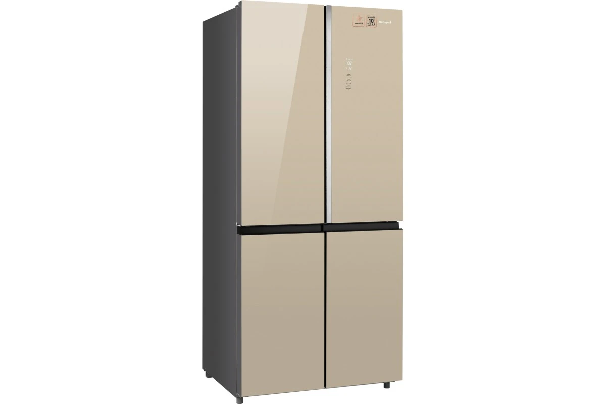 Отдельностоящий холодильник с инвертором Weissgauff WCD 590 Nofrost Inverter Premium EcoFresh Gold Glass