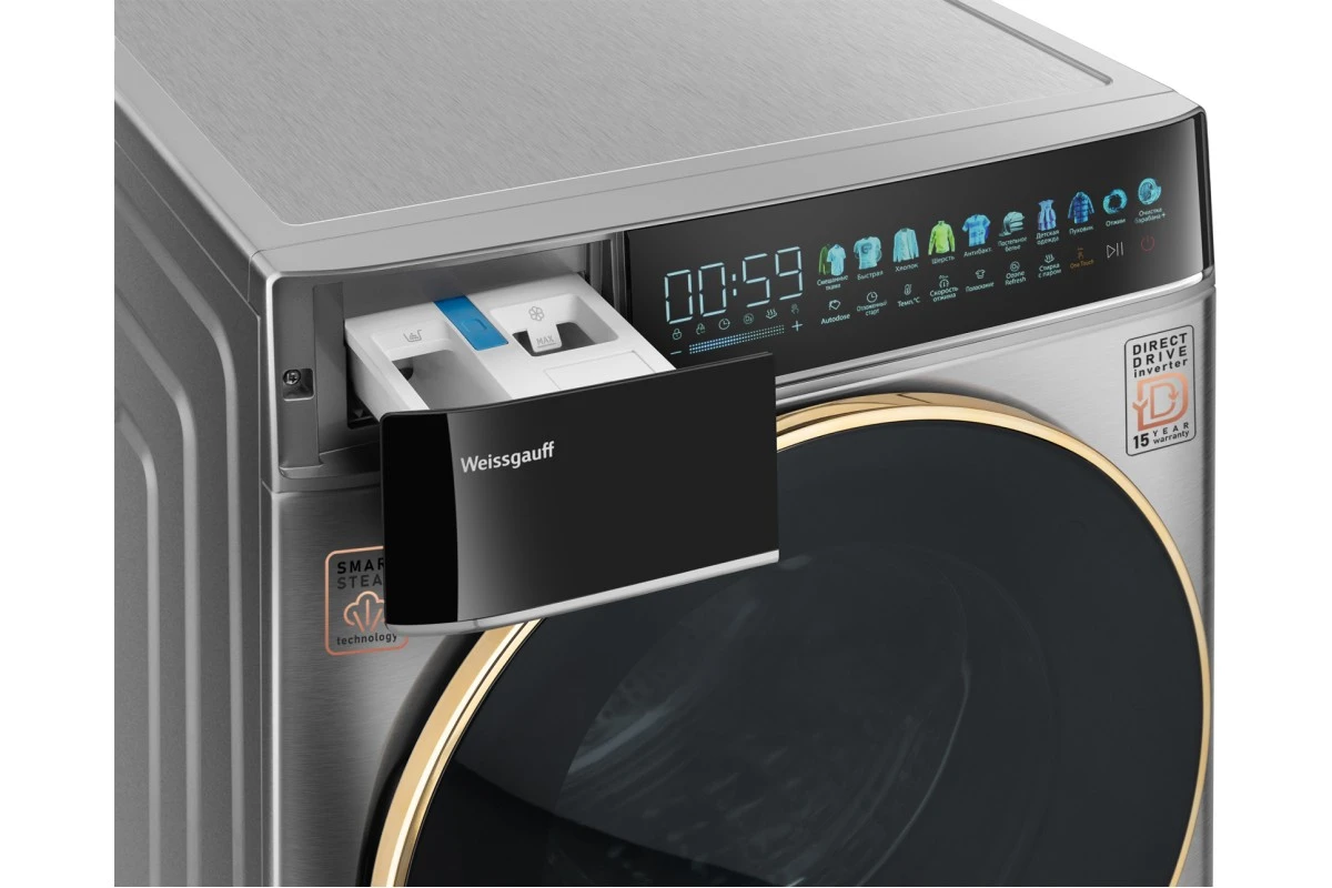 Стиральная машина с прямым приводом Weissgauff WM 58411 Direct Drive Inverter Premium Steam Steel