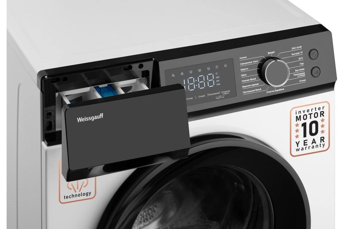 Cтиральная машина с инвертором и паром Weissgauff WM 45127 Inverter Steam Touch