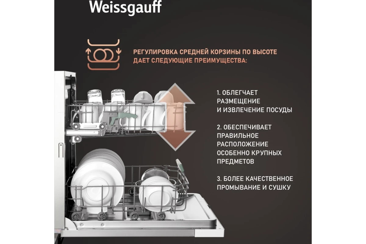 Умная встраиваемая посудомоечная машина Weissgauff BDW 6033 Wi-Fi Inverter Autoopen
