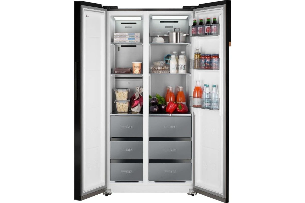 Отдельностоящий холодильник с инвертором Weissgauff WSBS 590 NoFrost Inverter Premium Rock Glass